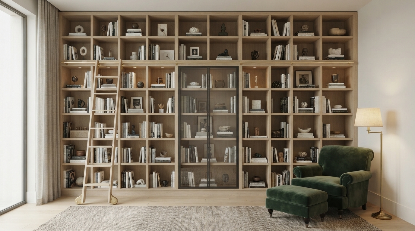 Biblioteca de parede completa planejada sob medida