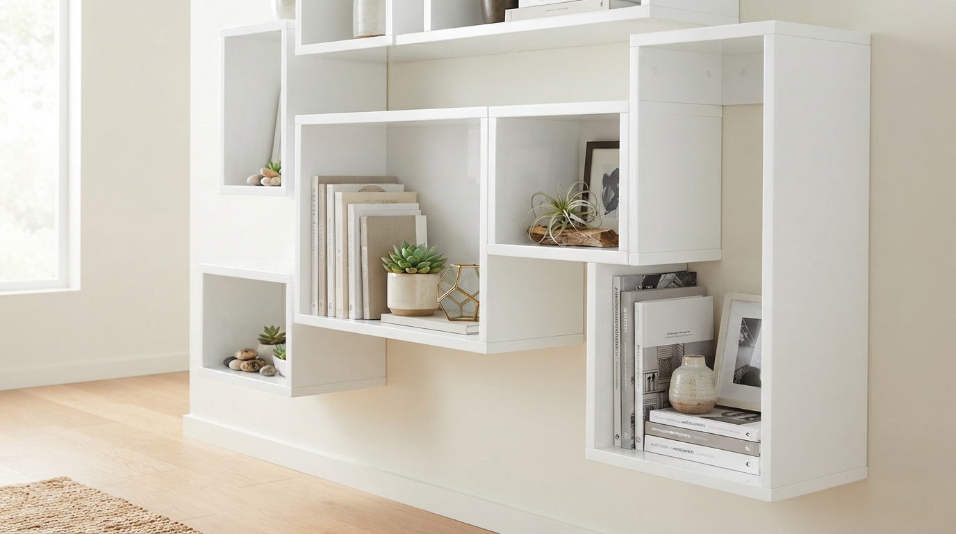 Estante modular moderna com nichos de MDF branco