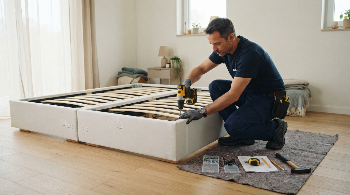 Montador montando estrutura de cama box king size