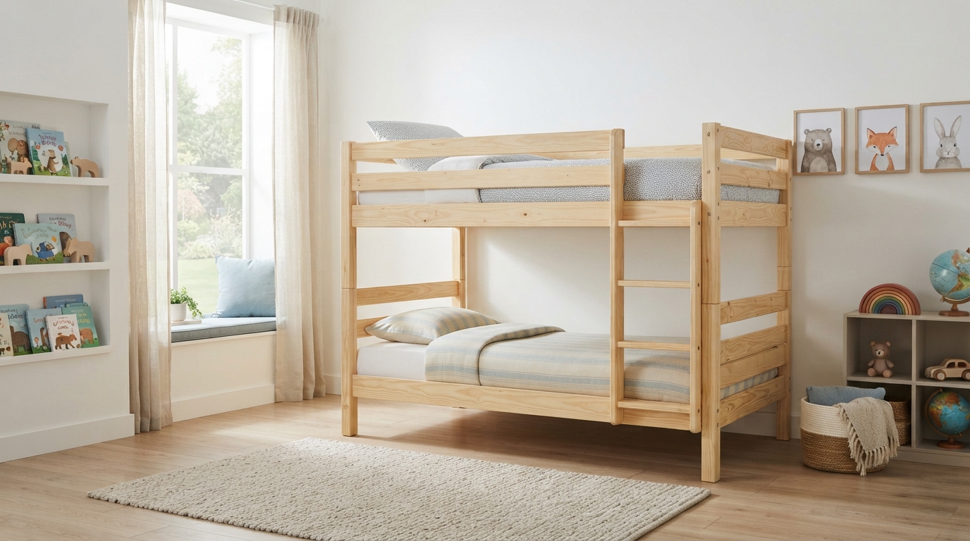 Quarto infantil moderno com beliche montado com segurança